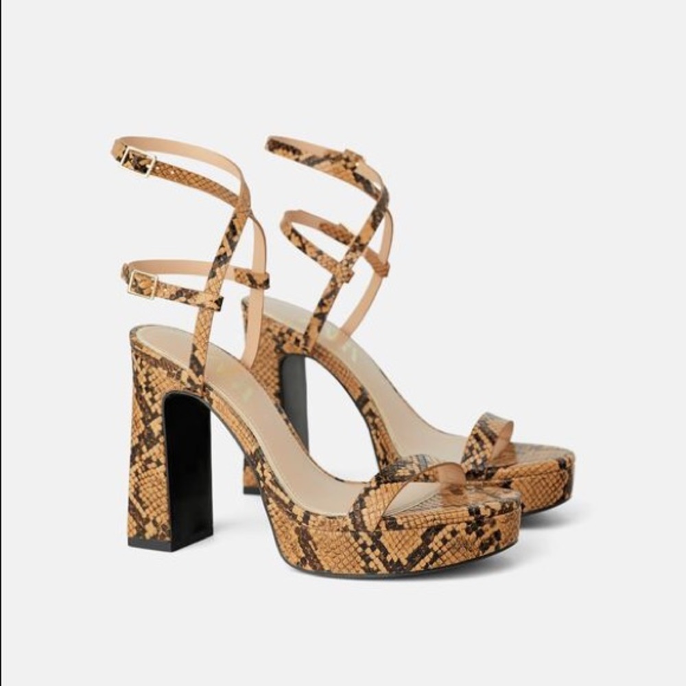 Zara Animal Print High Heeled Platform Sandals